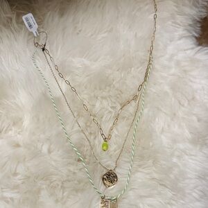 Gold and Green Layered Necklace Set free people NWT